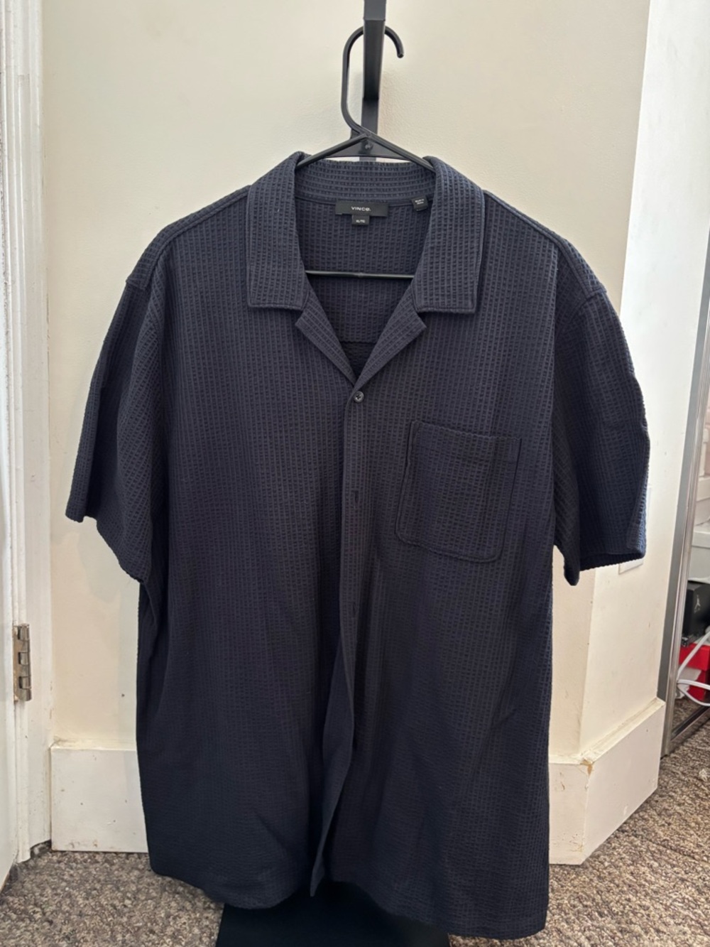 Vince Short Sleeve Waffle Camp Shirt - Navy